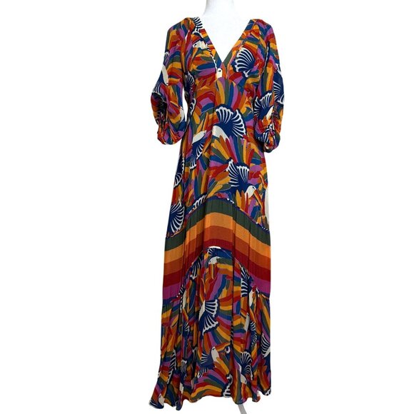 FARM Rio Dresses & Skirts - Farm Rio Dress Rainbow Toucan Maxi Puff-Sleeves Abstract-Print Womens Size S